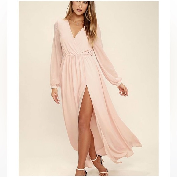Lulu’s Wondrous Water Lilies Blush Pink Long Sleeve Maxi Dress - Picture 4 of 14